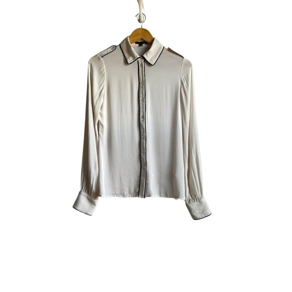 Rachel Zoe Lara Tipped Shirt Size 4 Ivory Cream Silk Blend Button Up Collared - Picture 3 of 9